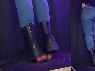 Black Combat Marching over Cock and Balls - TamyStarly - Bootjob, Shoejob, Ballbusting, CBT, Trample, Trampling